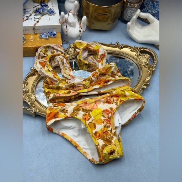 🆕 ZIMMERMANN KIDS 🧿 NWT Raie Trim Tie Front Bikini, Yellow Floral - Sz 1Y - Picture 3 of 16